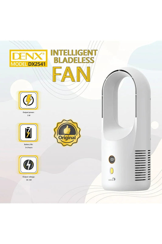 Denx Intelligent Bladeless Fan by The Prime Cart showing sleek modern design and touch control panel.