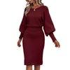 Elegant Crew-neck Flared-sleeve Waist-cinching Sheath Skirt - The Prime Cart
